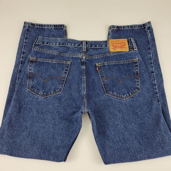 LEVI 505 Men Mediun Wash Classic Blue Denim Jeans Size 34x32 - Picture 2 of 10